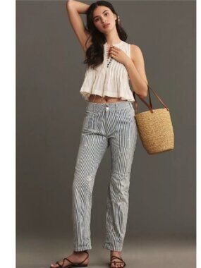 Anthropologie Pilcro The Wanderer Mid-Rise Relaxed-Leg Pinstripe Jeans | 28